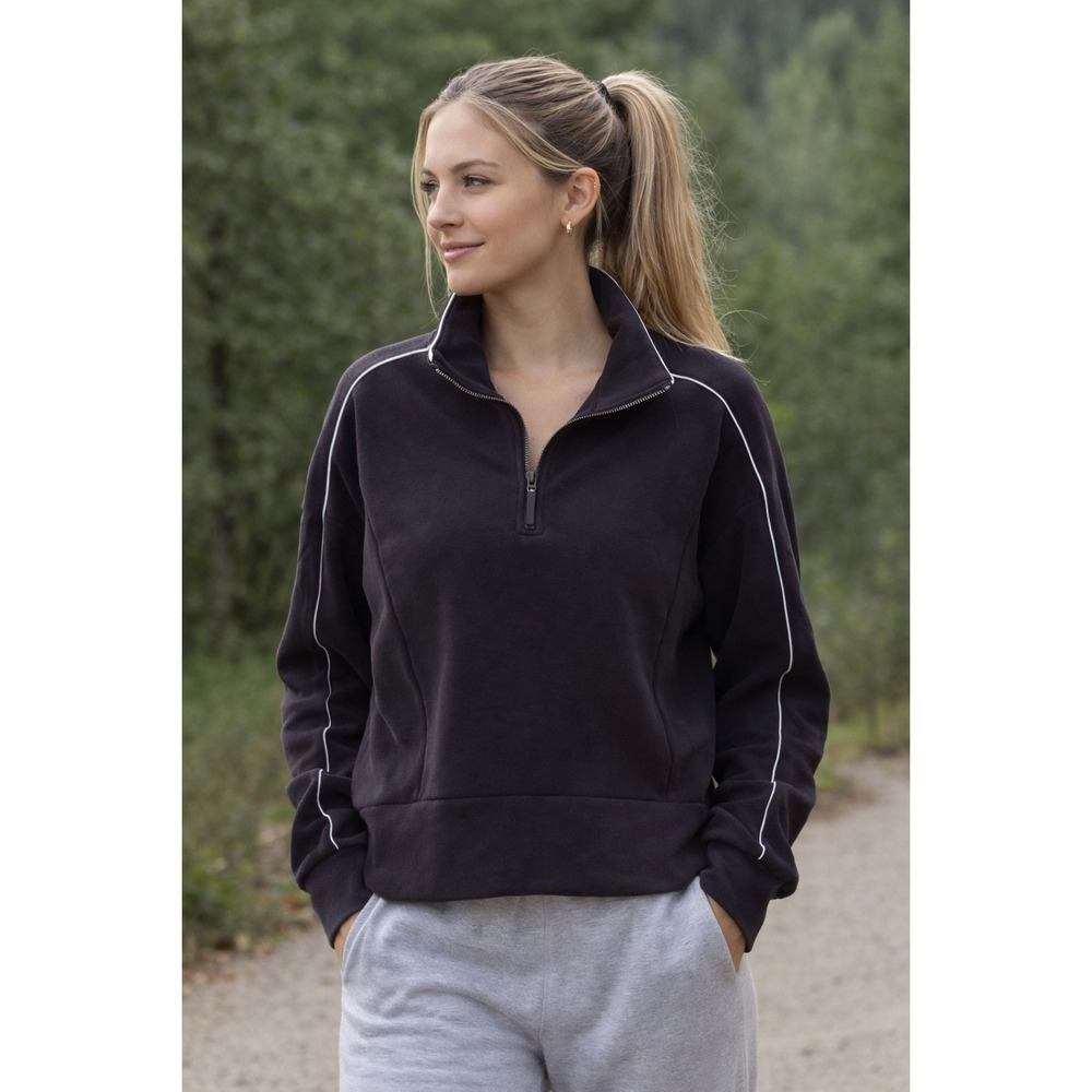 New Member's Mark Half Zip Pullover Womens XL Black Sandwashed White Piping‎